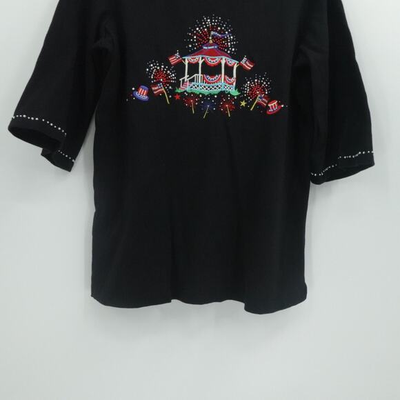Quaker Factory Top Womens 1X Black Embellished 4th of July Americana Grandmacore - Picture 9 of 12
